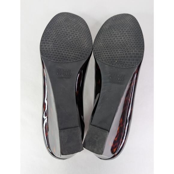 Stuart Weitzman Black Brown Tortoise Shell Patent Leather Wedge Shoes Size 11M - Picture 8 of 9